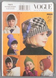 7811 VOGUE 5 CHILDREN'S WARM HATS, KERCHIEF PATTERN S-L